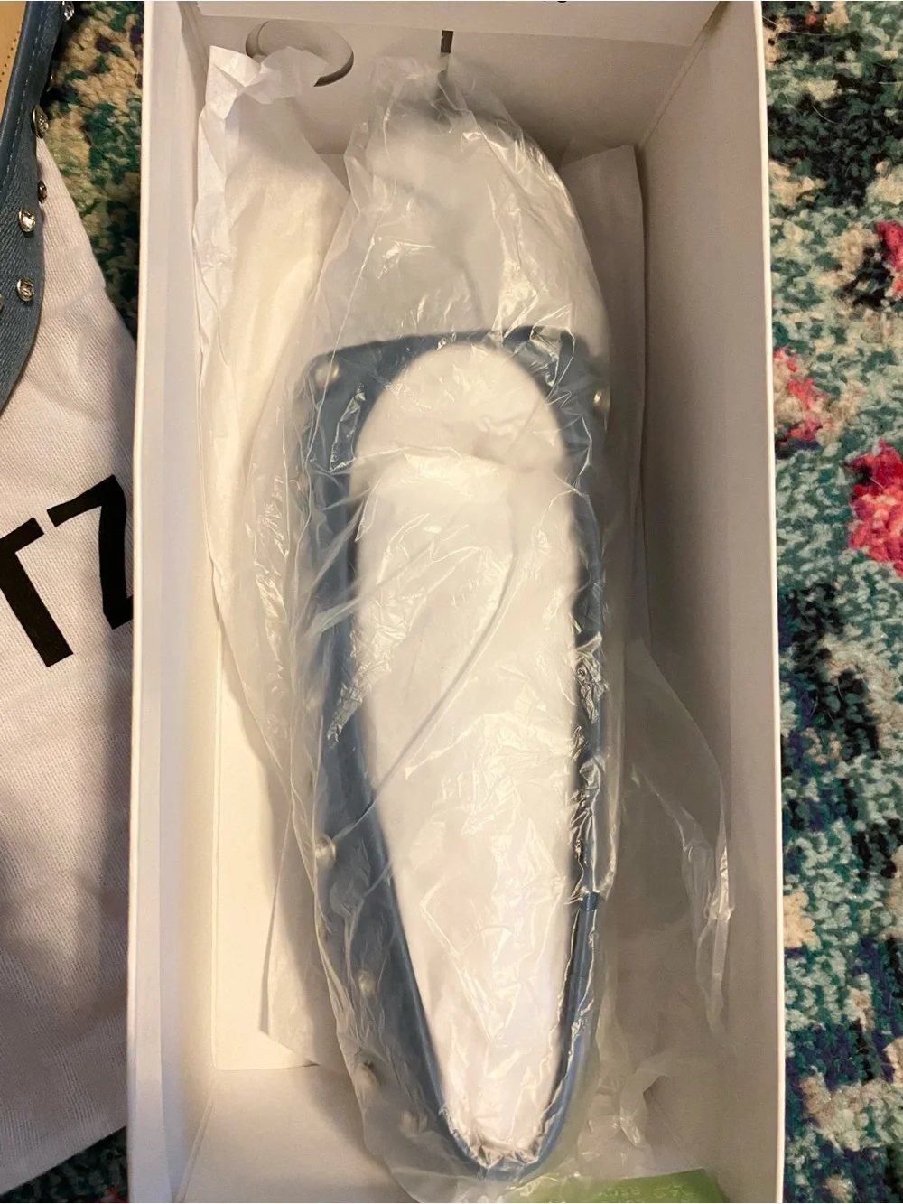 SCHUTZ Blue Denim Ballet Flats With Crystal Embellishment Size 9.5 NEW With Box